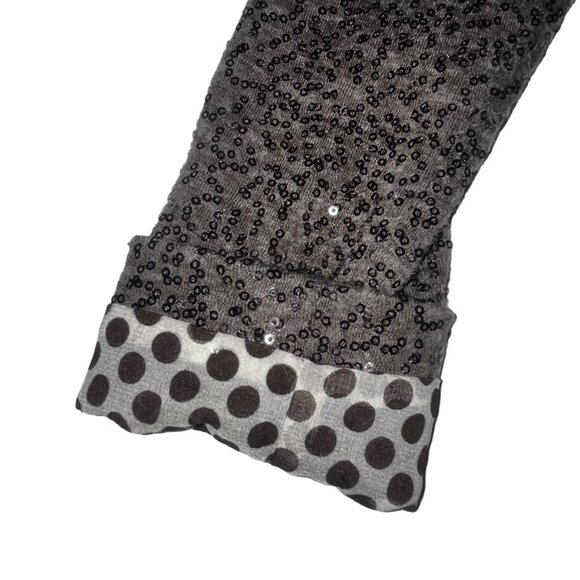Alice + Olivia Sequined Brown Sweater Top Silk Lined Polka Dot Button Down Blous - Picture 5 of 8